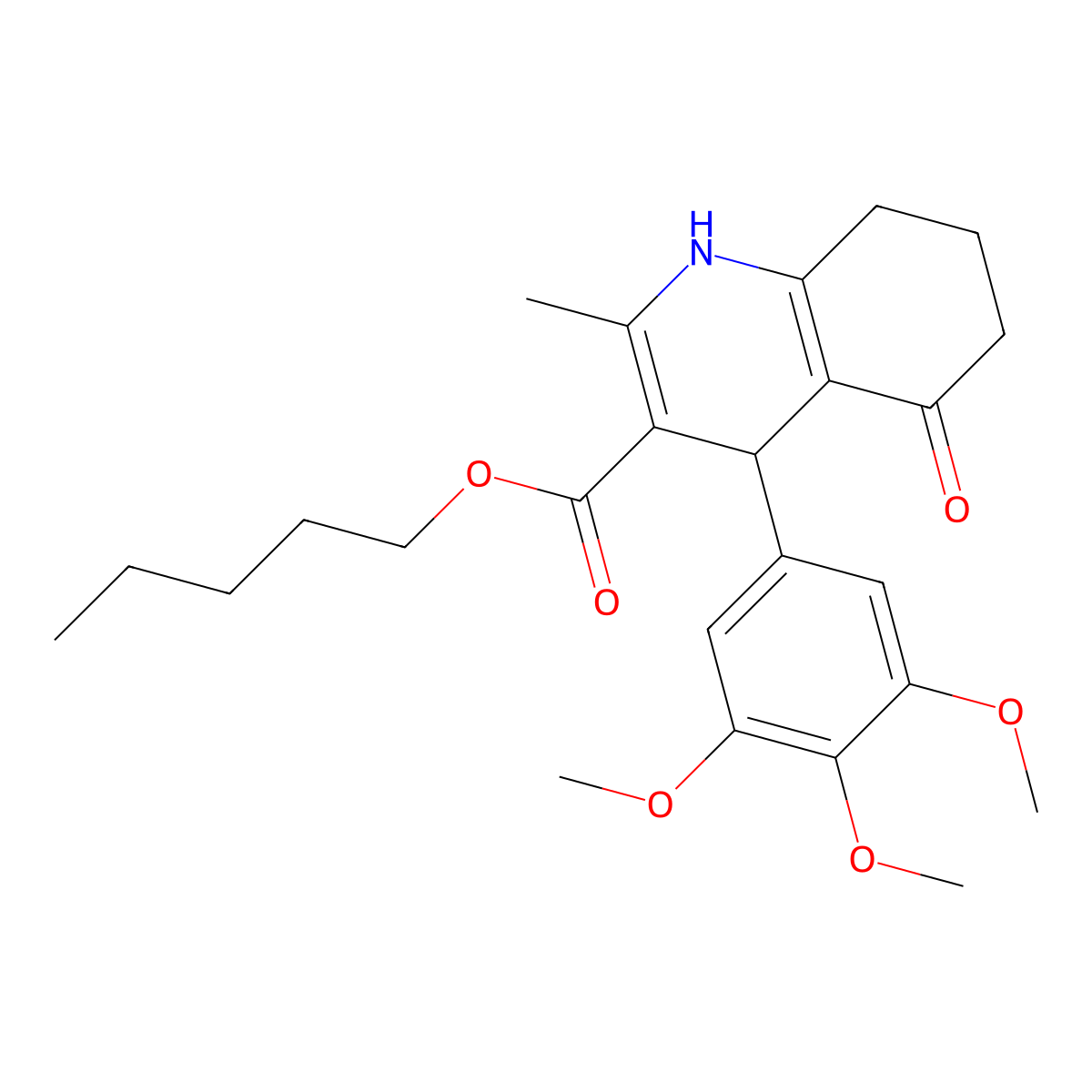Pentyl 2-methyl-5-oxo-4-(3,4,5-trimethoxyphenyl)-1,4,5,6,7,8-hexahydroquinoline-3-carboxylate molecular structure, CAS 299948-25-7