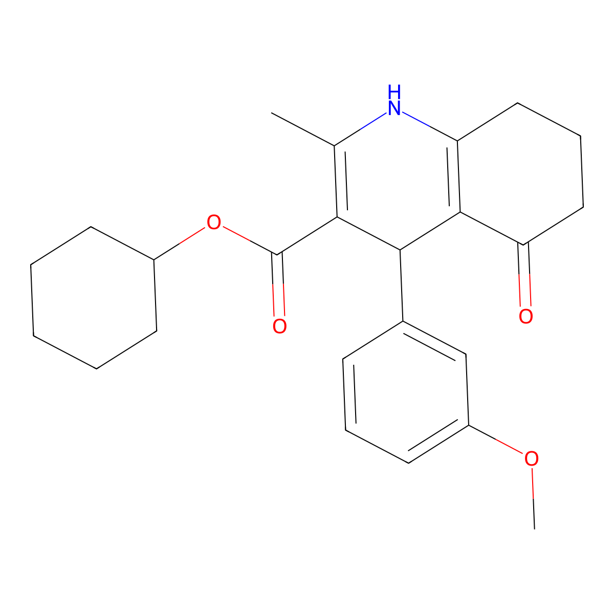 Cyclohexyl 4-(3-methoxyphenyl)-2-methyl-5-oxo-1,4,5,6,7,8-hexahydroquinoline-3-carboxylate molecular structure, CAS 299948-26-8