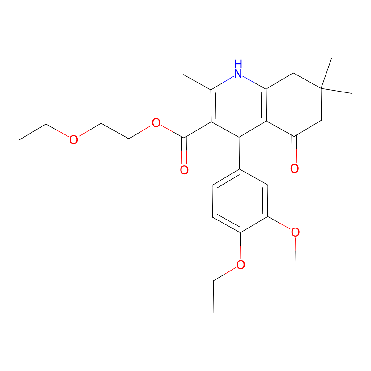 2-Ethoxyethyl 4-(4-ethoxy-3-methoxyphenyl)-2,7,7-trimethyl-5-oxo-1,4,5,6,7,8-hexahydroquinoline-3-carboxylate molecular structure, CAS 299948-30-4