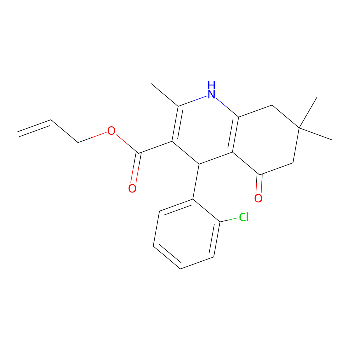 Prop-2-enyl 4-(2-chlorophenyl)-2,7,7-trimethyl-5-oxo-1,4,6,8-tetrahydroquinoline-3-carboxylate molecular structure, CAS 299948-34-8