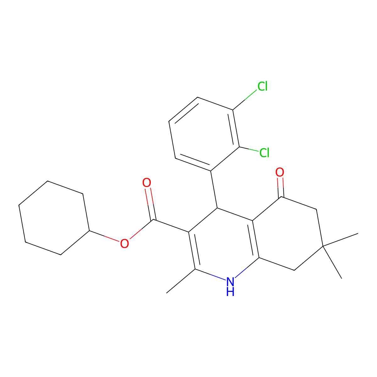 Cyclohexyl 4-(2,3-dichlorophenyl)-2,7,7-trimethyl-5-oxo-1,4,5,6,7,8-hexahydroquinoline-3-carboxylate molecular structure, CAS 299948-37-1