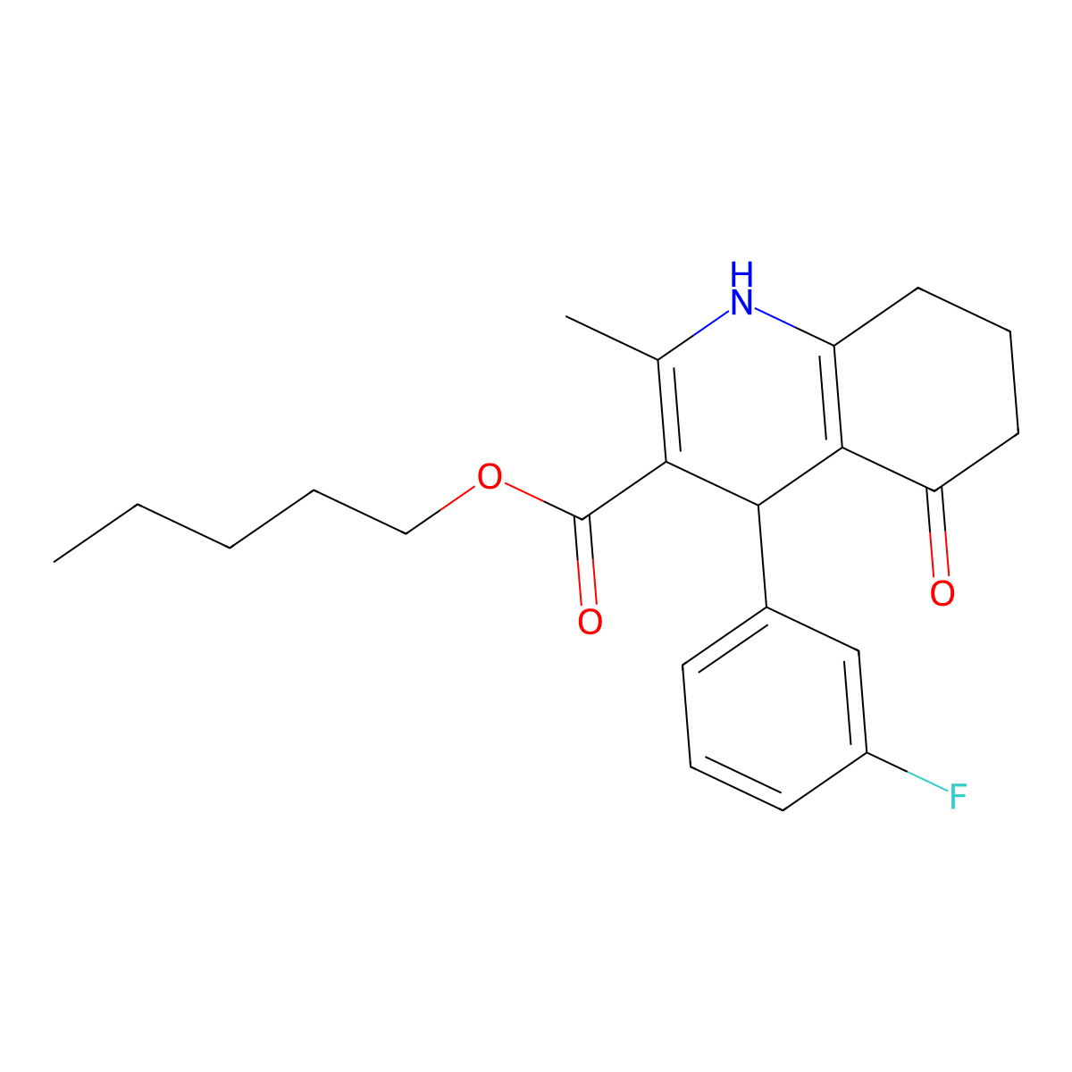 Pentyl 4-(3-fluorophenyl)-2-methyl-5-oxo-1,4,5,6,7,8-hexahydroquinoline-3-carboxylate molecular structure, CAS 299948-38-2
