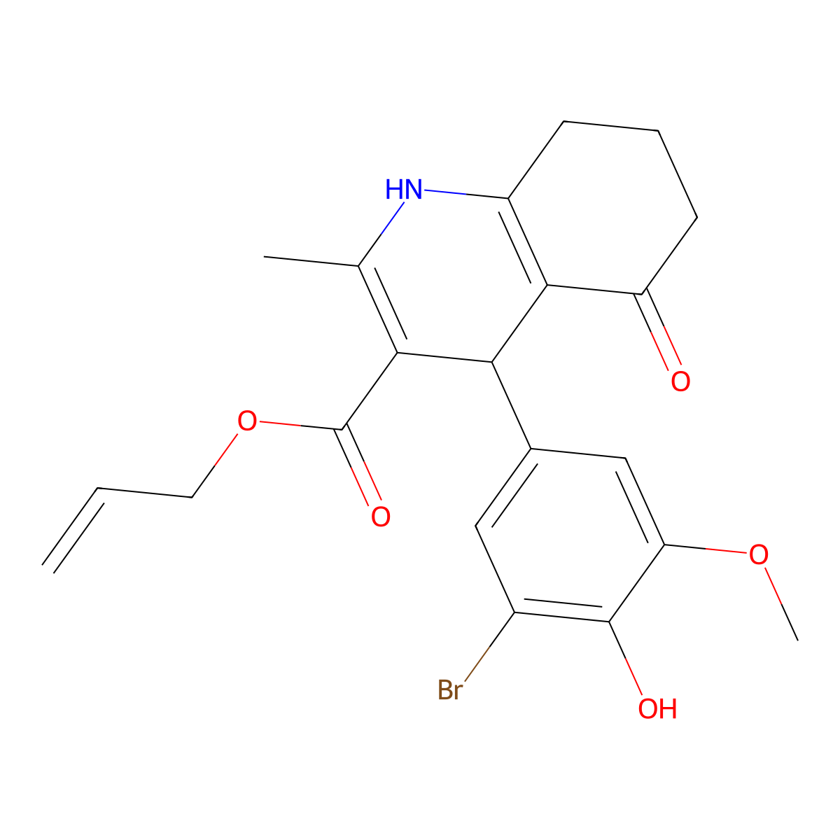 prop-2-enyl 4-(3-bromo-4-hydroxy-5-methoxyphenyl)-2-methyl-5-oxo-4,6,7,8-tetrahydro-1H-quinoline-3-carboxylate molecular structure, CAS 299948-49-5