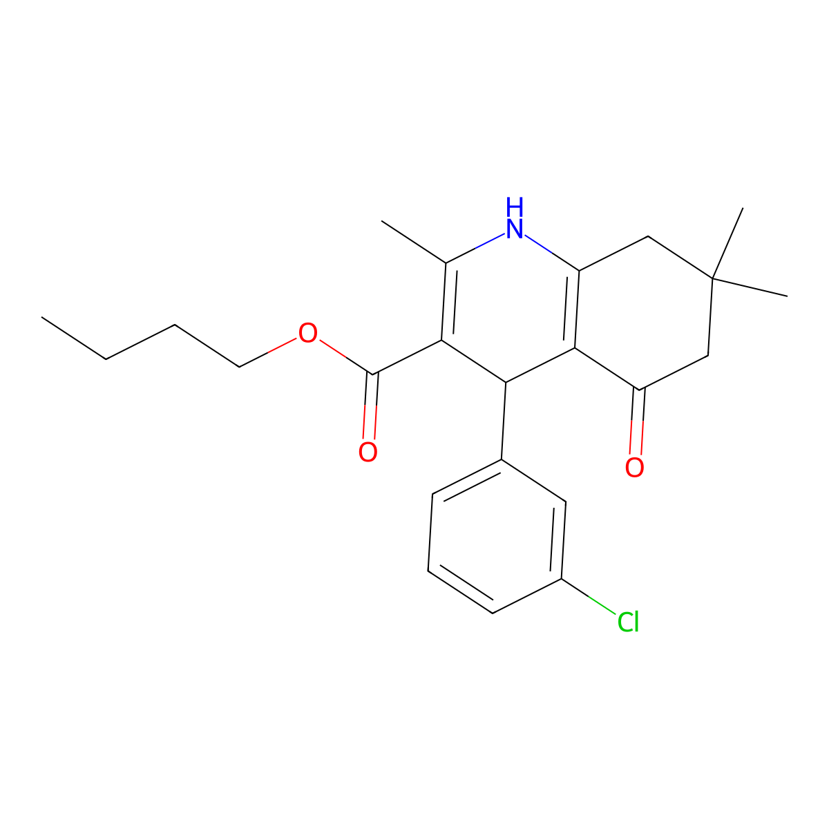 Butyl 4-(3-chlorophenyl)-2,7,7-trimethyl-5-oxo-1,4,5,6,7,8-hexahydroquinoline-3-carboxylate molecular structure, CAS 299948-50-8