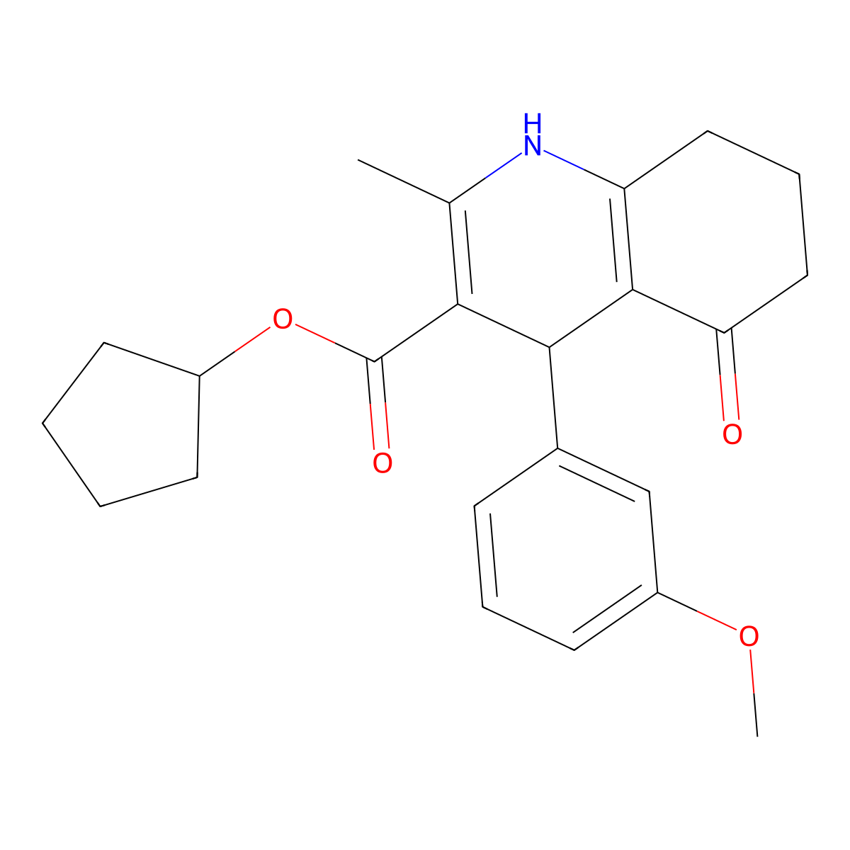 Cyclopentyl 4-(3-methoxyphenyl)-2-methyl-5-oxo-1,4,5,6,7,8-hexahydroquinoline-3-carboxylate molecular structure, CAS 299948-60-0