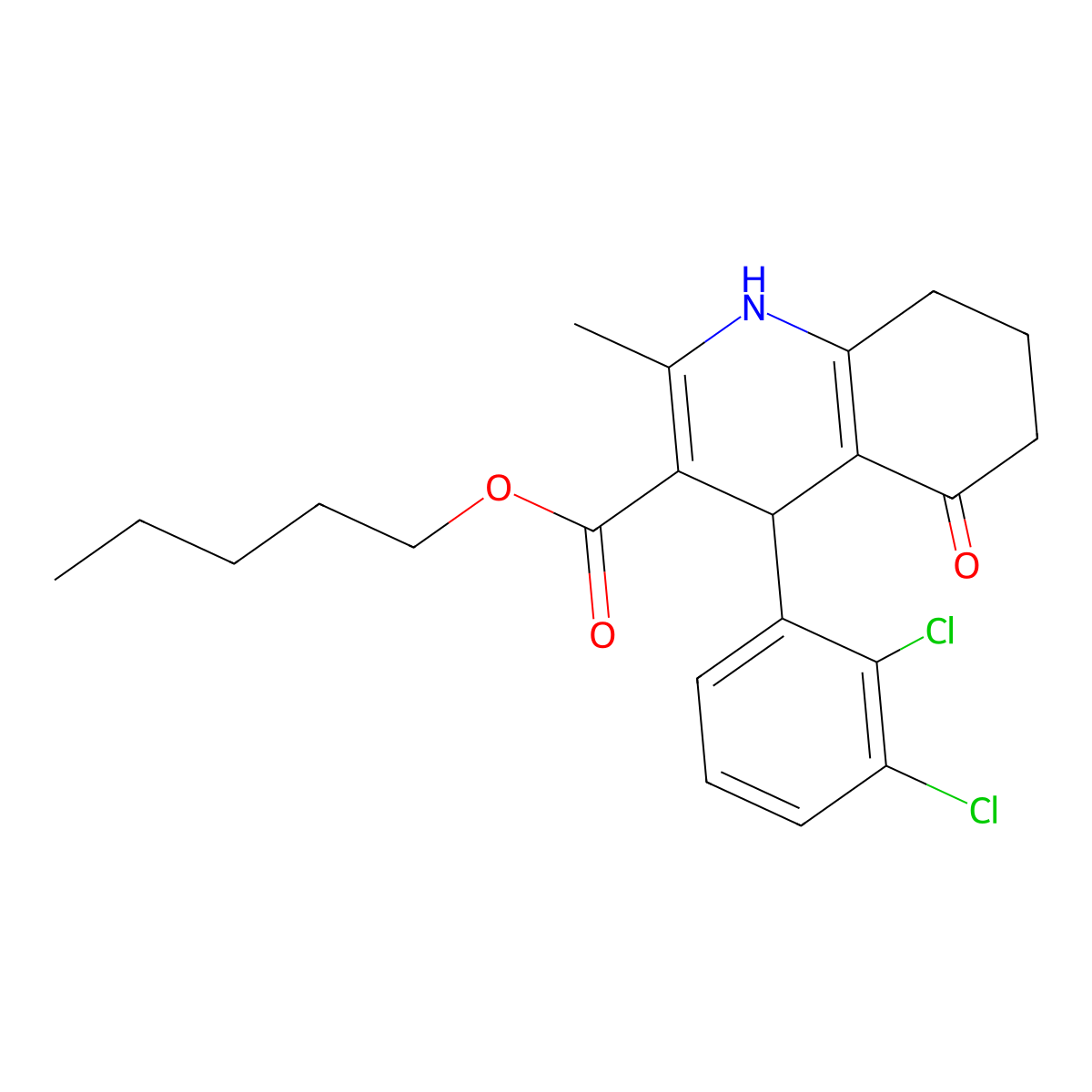 Pentyl 4-(2,3-dichlorophenyl)-2-methyl-5-oxo-1,4,5,6,7,8-hexahydroquinoline-3-carboxylate molecular structure, CAS 299948-63-3