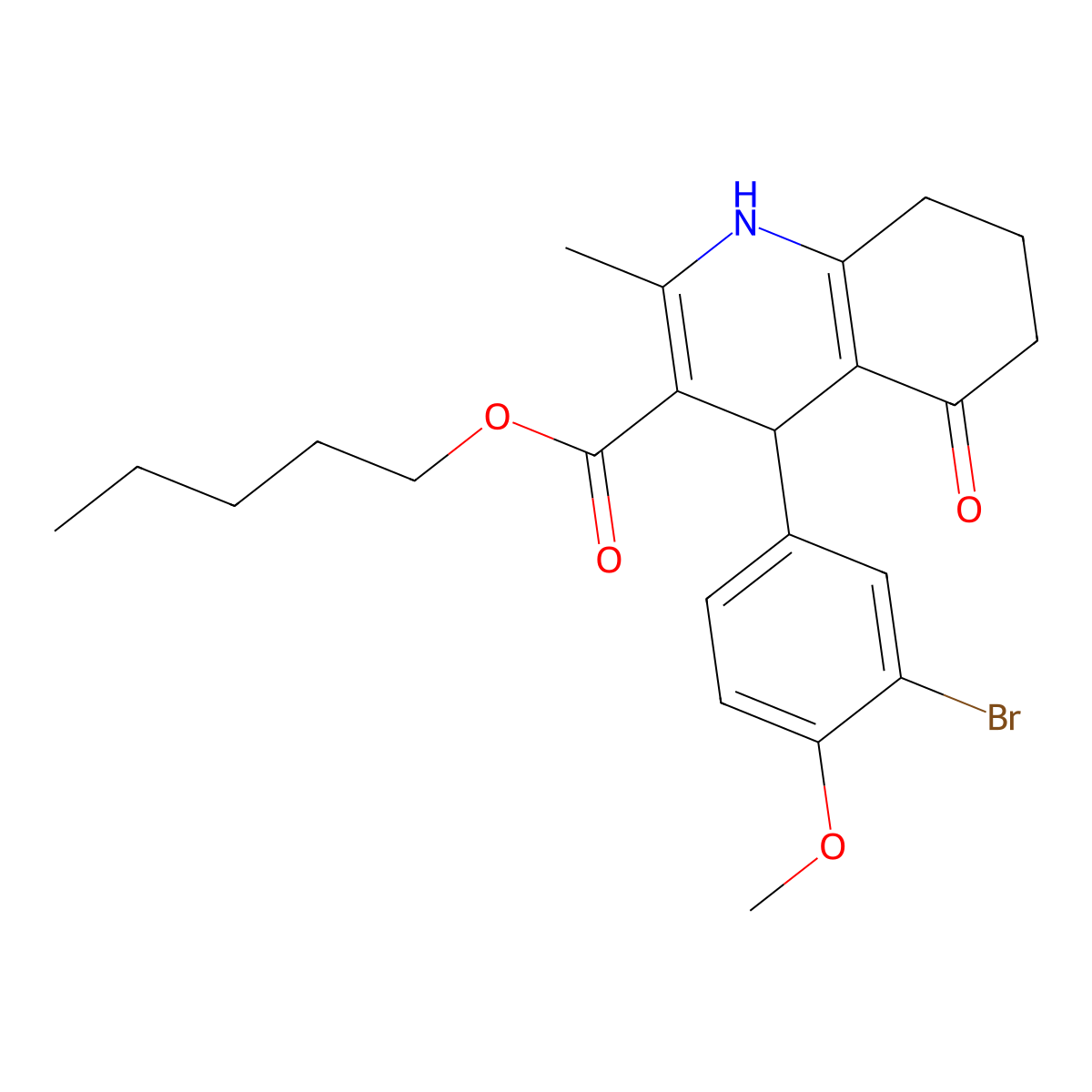 Pentyl 4-(3-bromo-4-methoxyphenyl)-2-methyl-5-oxo-1,4,5,6,7,8-hexahydroquinoline-3-carboxylate molecular structure, CAS 299948-69-9
