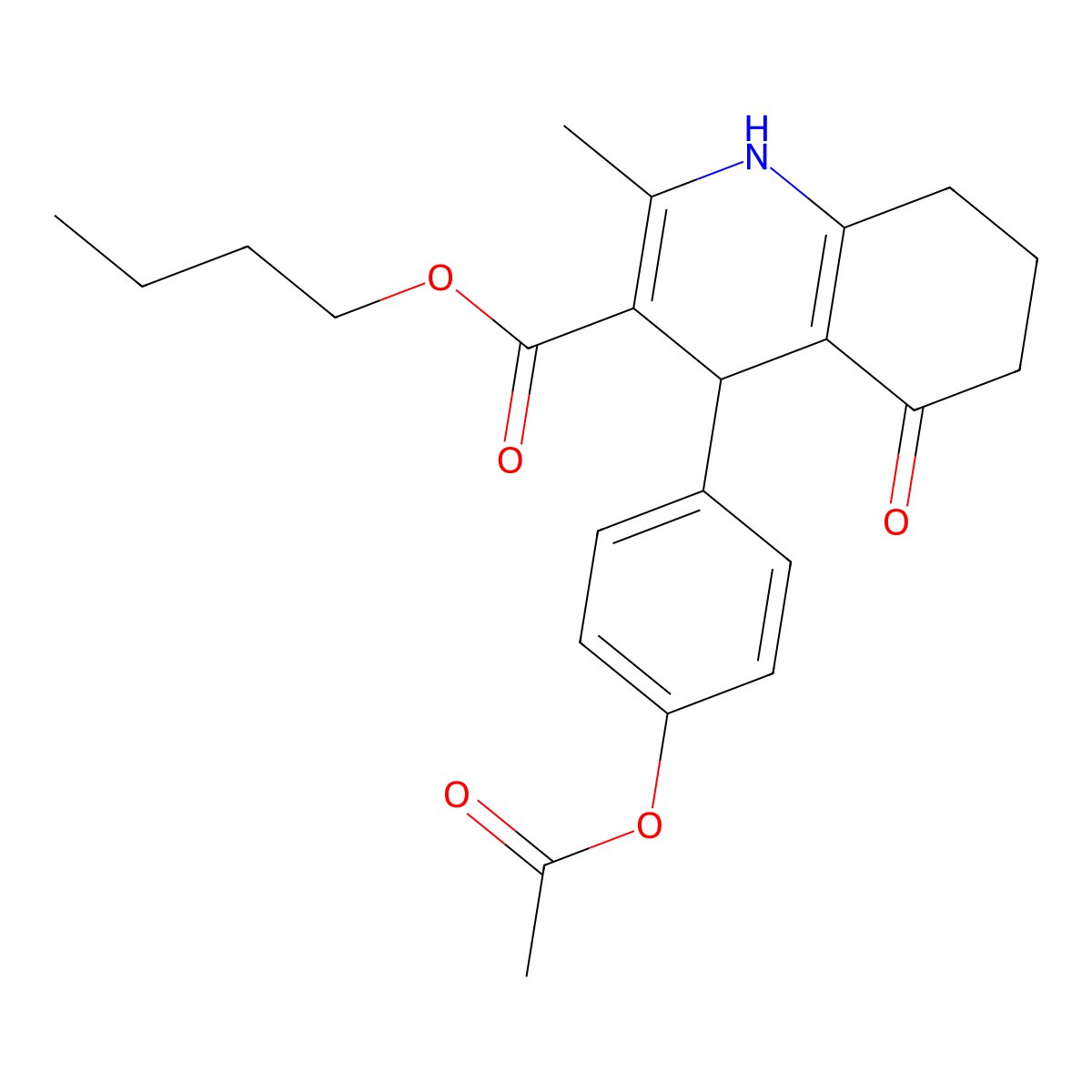 butyl 4-(4-acetyloxyphenyl)-2-methyl-5-oxo-4,6,7,8-tetrahydro-1H-quinoline-3-carboxylate molecular structure, CAS 299948-70-2