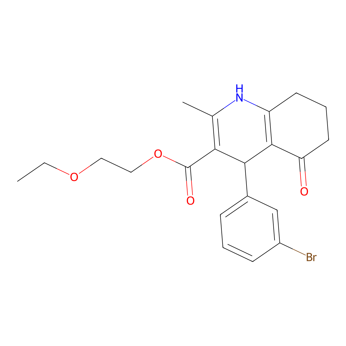 2-ethoxyethyl 4-(3-bromophenyl)-2-methyl-5-oxo-4,6,7,8-tetrahydro-1H-quinoline-3-carboxylate molecular structure, CAS 299948-72-4
