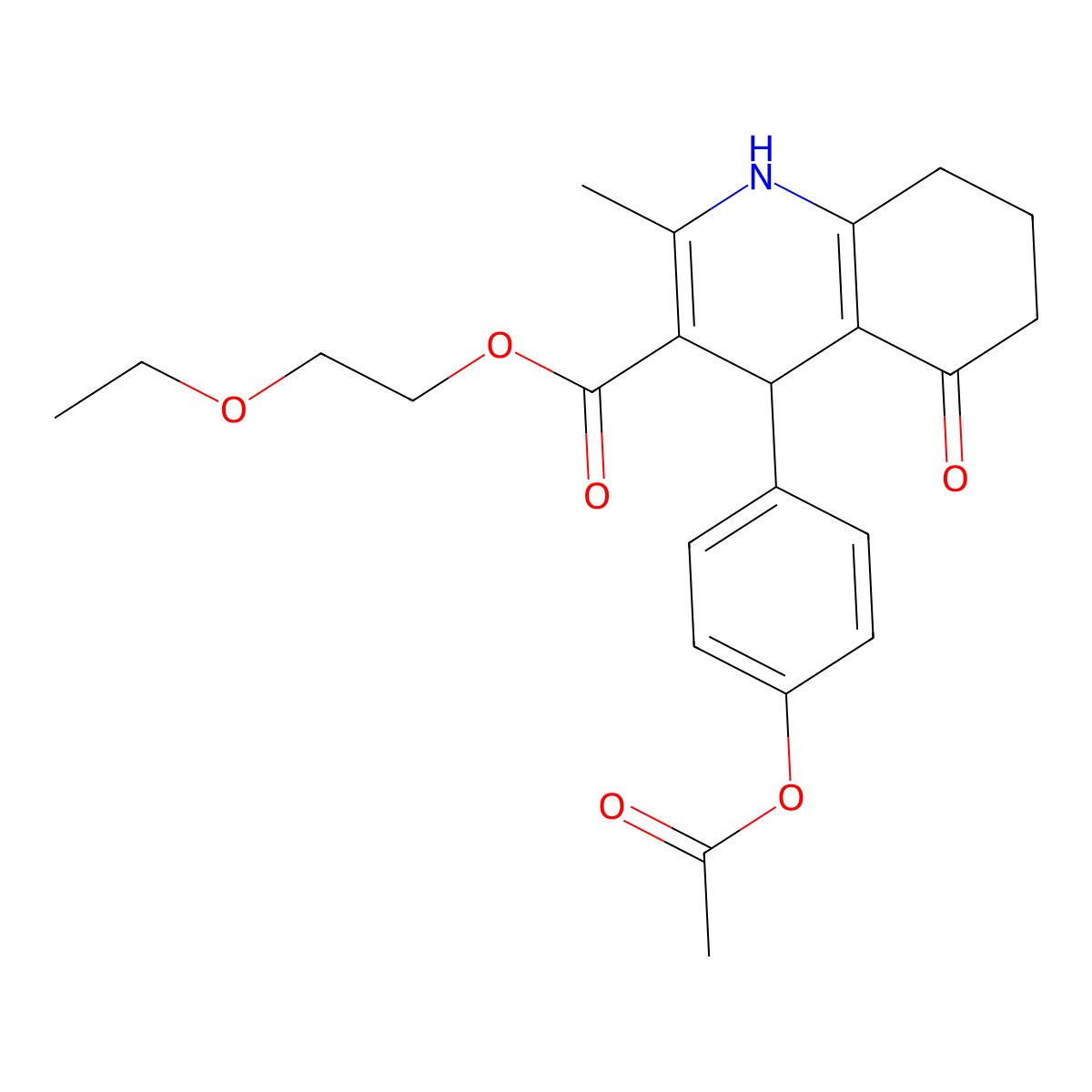 2-Ethoxyethyl 4-[4-(acetyloxy)phenyl]-2-methyl-5-oxo-1,4,5,6,7,8-hexahydroquinoline-3-carboxylate molecular structure, CAS 299948-75-7