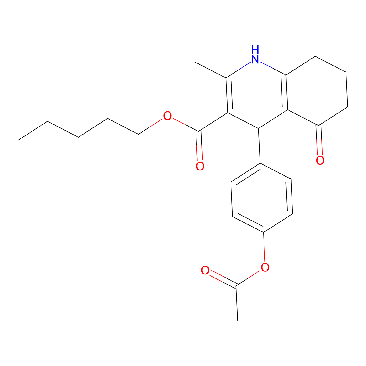Pentyl 4-[4-(acetyloxy)phenyl]-2-methyl-5-oxo-1,4,5,6,7,8-hexahydroquinoline-3-carboxylate molecular structure, CAS 299948-82-6