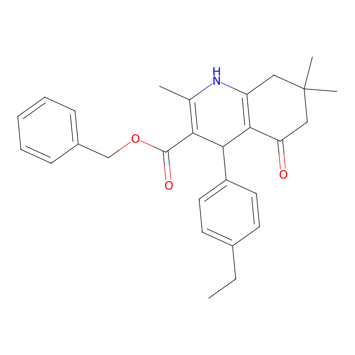 Benzyl 4-(4-ethylphenyl)-2,7,7-trimethyl-5-oxo-1,4,5,6,7,8-hexahydro-3-quinolinecarboxylate molecular structure, CAS 299948-87-1