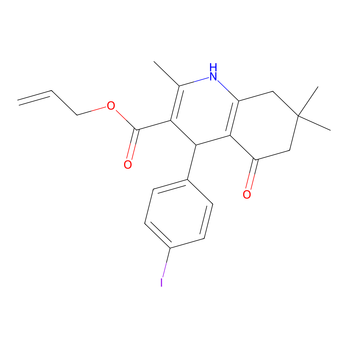 Prop-2-enyl 4-(4-iodophenyl)-2,7,7-trimethyl-5-oxo-1,4,6,8-tetrahydroquinoline-3-carboxylate molecular structure, CAS 299948-93-9