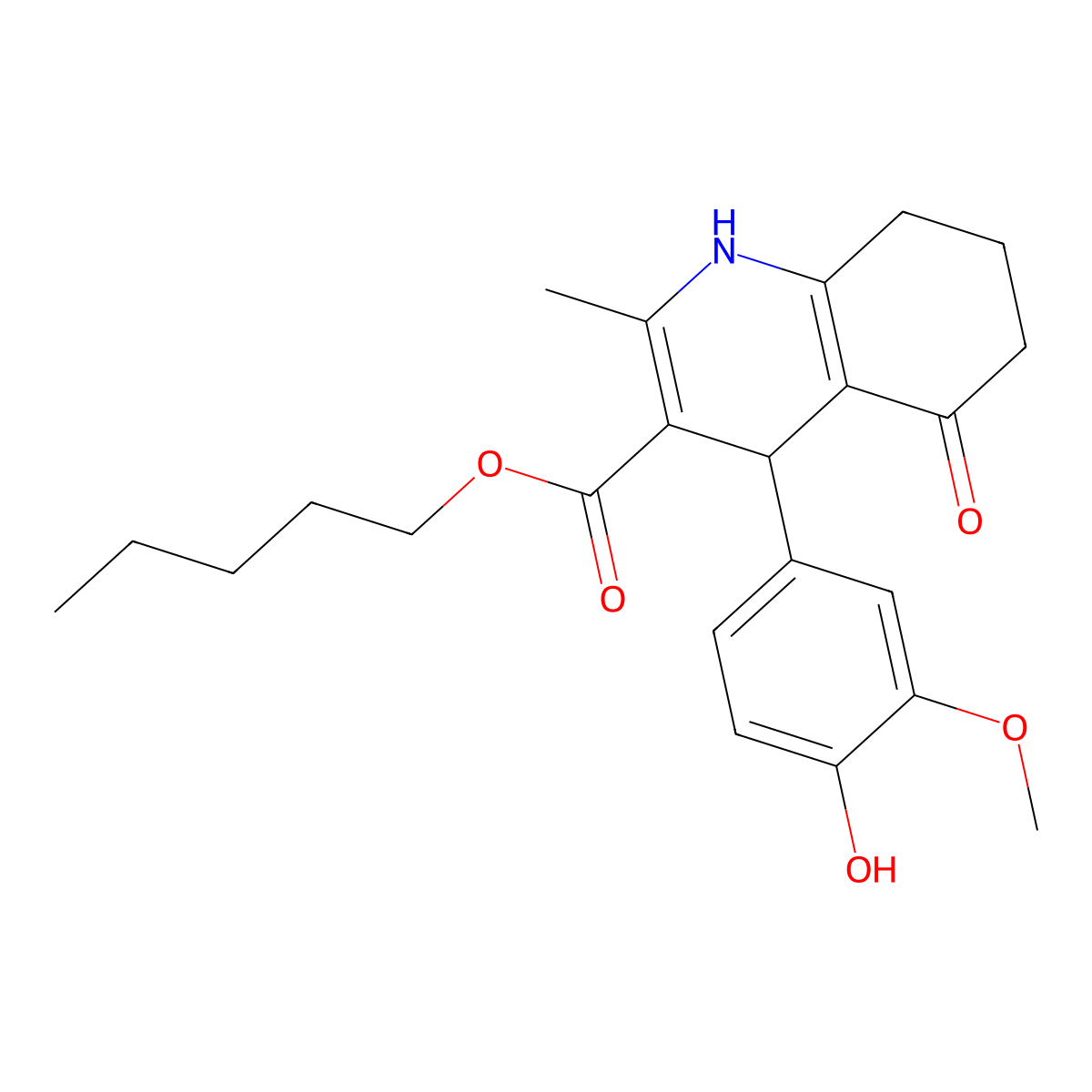 Pentyl 4-(4-hydroxy-3-methoxyphenyl)-2-methyl-5-oxo-1,4,5,6,7,8-hexahydroquinoline-3-carboxylate molecular structure, CAS 299949-00-1