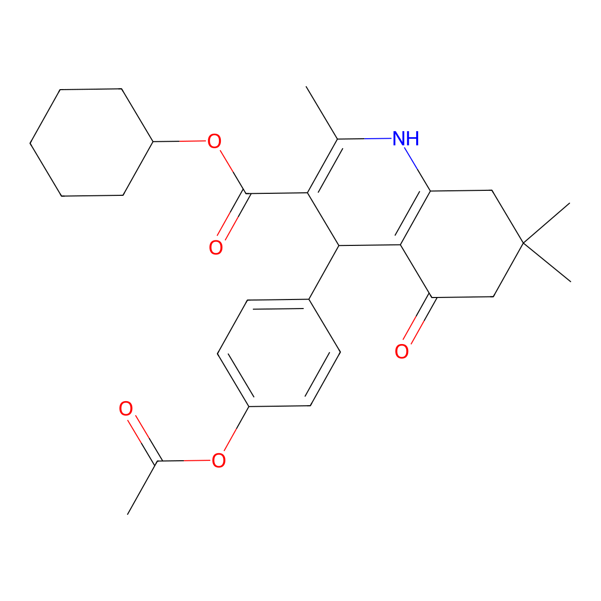 Cyclohexyl 4-[4-(acetyloxy)phenyl]-2,7,7-trimethyl-5-oxo-1,4,5,6,7,8-hexahydroquinoline-3-carboxylate molecular structure, CAS 299949-13-6