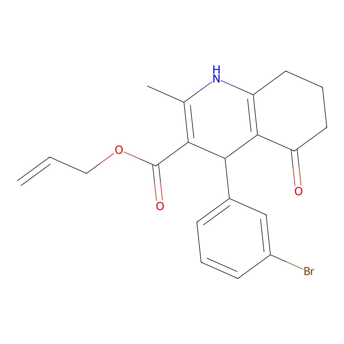 Prop-2-enyl 4-(3-bromophenyl)-2-methyl-5-oxo-1,4,5,6,7,8-hexahydroquinoline-3-carboxylate molecular structure, CAS 299949-14-7