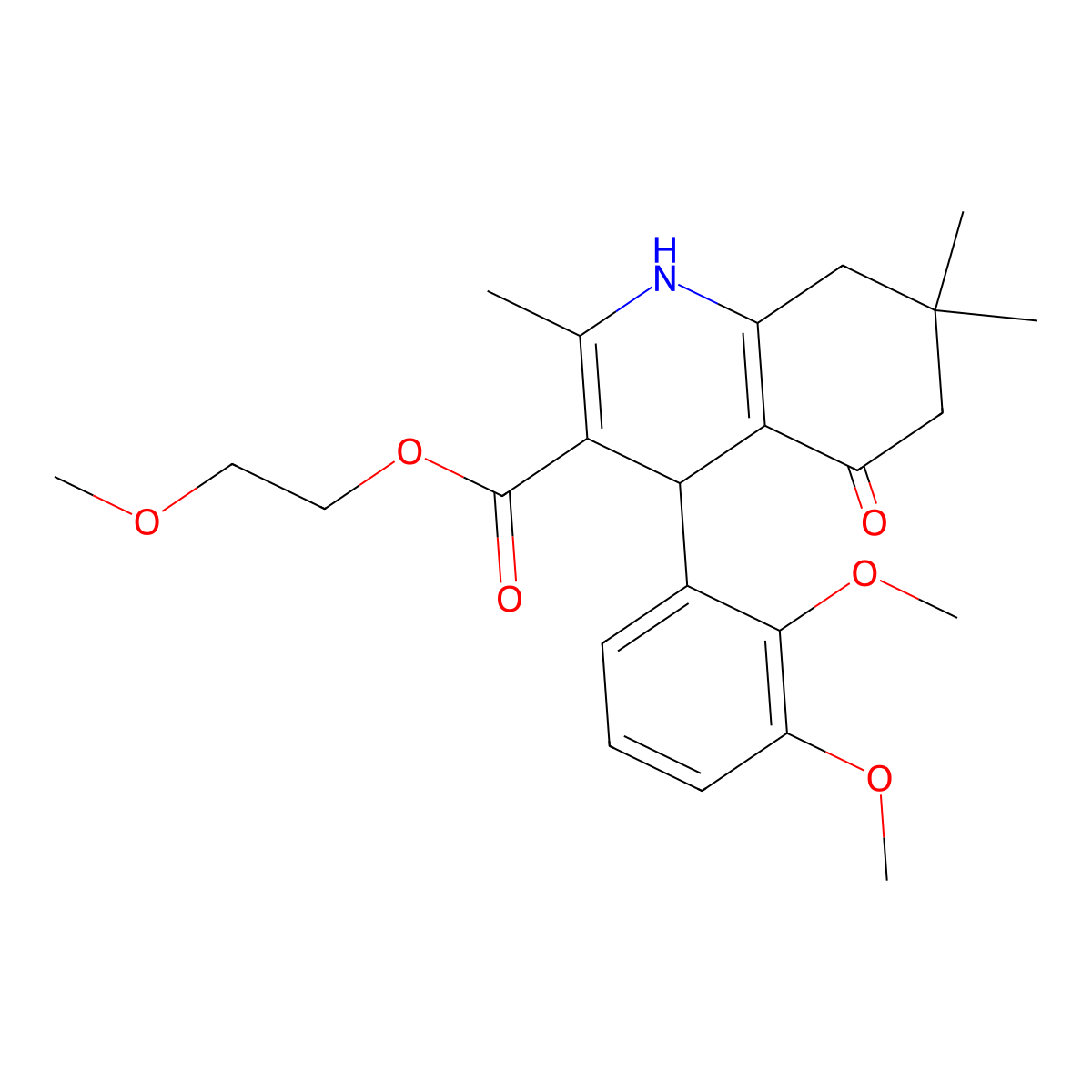 2-Methoxyethyl 4-(2,3-dimethoxyphenyl)-2,7,7-trimethyl-5-oxo-1,4,5,6,7,8-hexahydroquinoline-3-carboxylate molecular structure, CAS 299949-16-9