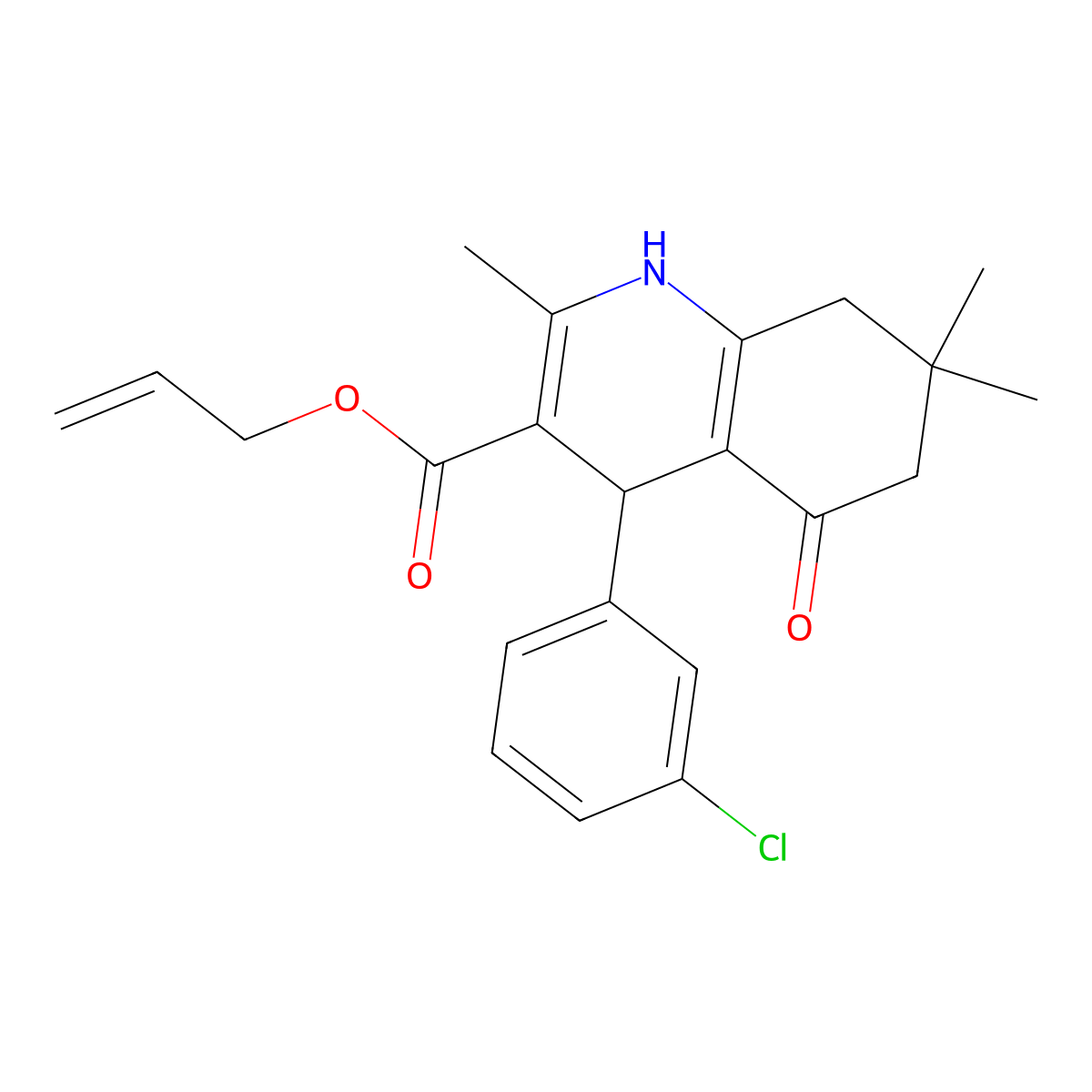Prop-2-enyl 4-(3-chlorophenyl)-2,7,7-trimethyl-5-oxo-1,4,6,8-tetrahydroquinoline-3-carboxylate molecular structure, CAS 299949-17-0