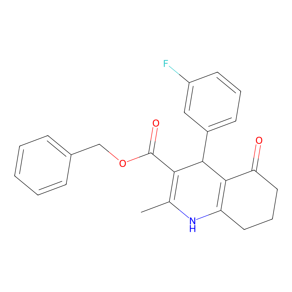 Benzyl 4-(3-fluorophenyl)-2-methyl-5-oxo-1,4,5,6,7,8-hexahydro-3-quinolinecarboxylate molecular structure, CAS 299949-18-1