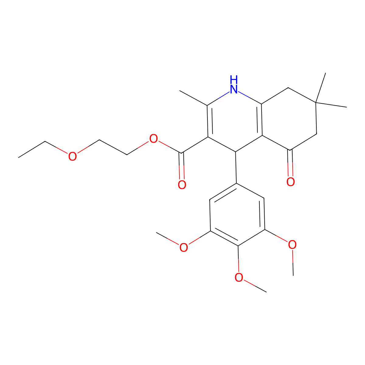 2-(Ethyloxy)ethyl 2,7,7-trimethyl-5-oxo-4-[3,4,5-tris(methyloxy)phenyl]-1,4,5,6,7,8-hexahydroquinoline-3-carboxylate molecular structure, CAS 299949-21-6