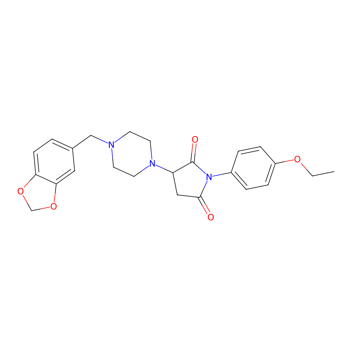 3-[4-(1,3-Benzodioxol-5-ylmethyl)piperazin-1-yl]-1-(4-ethoxyphenyl)pyrrolidine-2,5-dione molecular structure, CAS 299949-41-0