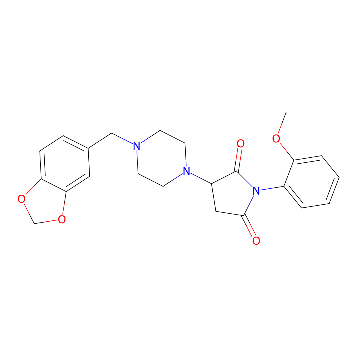 3-[4-(1,3-Benzodioxol-5-ylmethyl)piperazin-1-yl]-1-(2-methoxyphenyl)pyrrolidine-2,5-dione molecular structure, CAS 299949-50-1