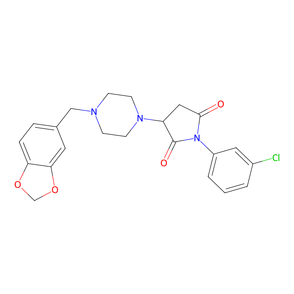 3-[4-(1,3-Benzodioxol-5-ylmethyl)piperazin-1-yl]-1-(3-chlorophenyl)pyrrolidine-2,5-dione molecular structure, CAS 299949-54-5