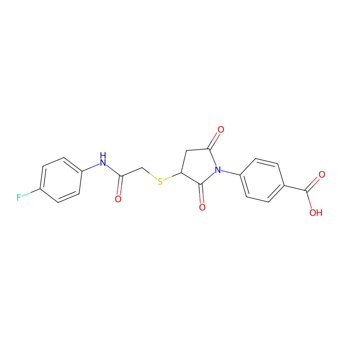 4-[3-[2-(4-Fluoroanilino)-2-oxoethyl]sulfanyl-2,5-dioxopyrrolidin-1-yl]benzoic acid molecular structure, CAS 299949-56-7