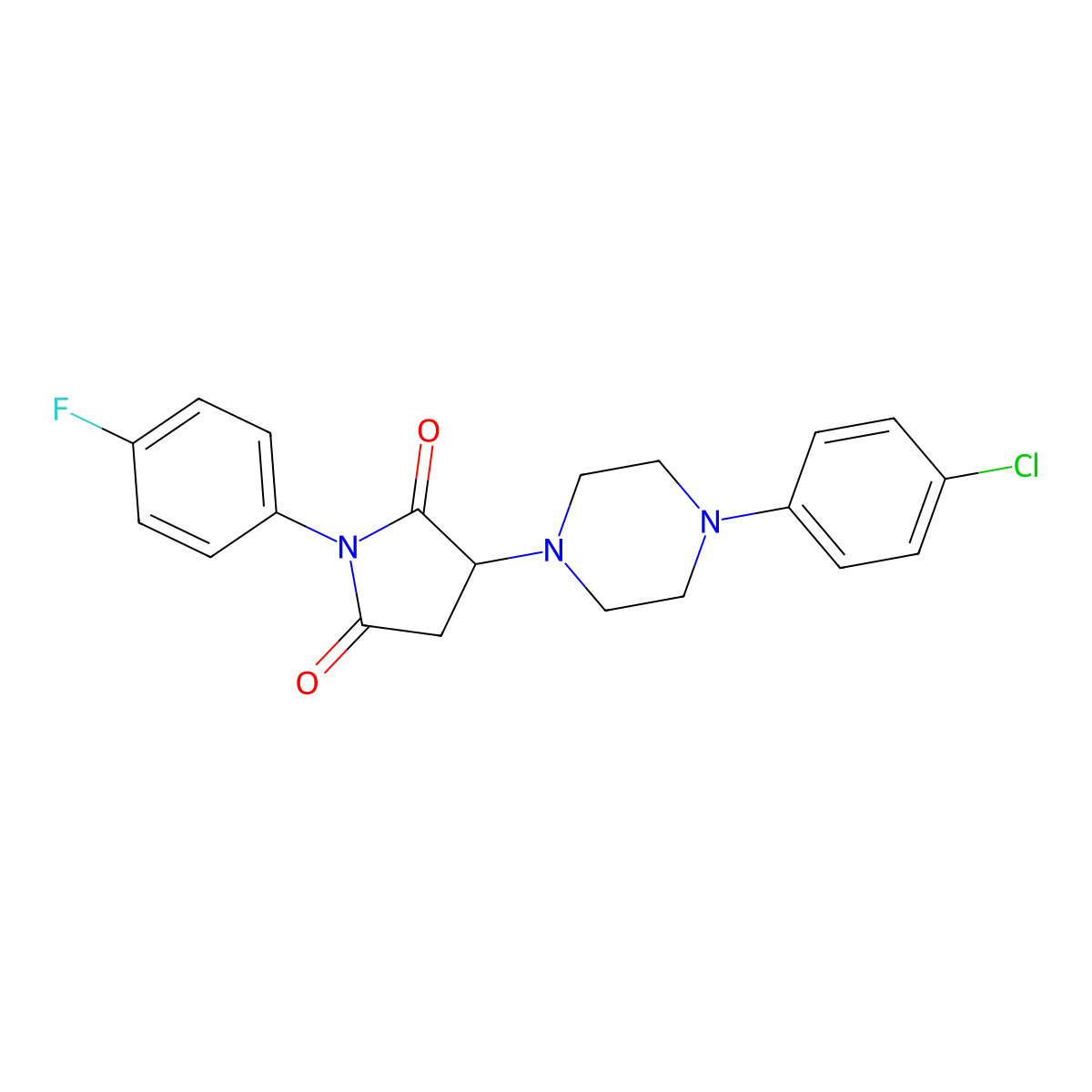 3-[4-(4-Chlorophenyl)piperazin-1-yl]-1-(4-fluorophenyl)pyrrolidine-2,5-dione molecular structure, CAS 299949-57-8