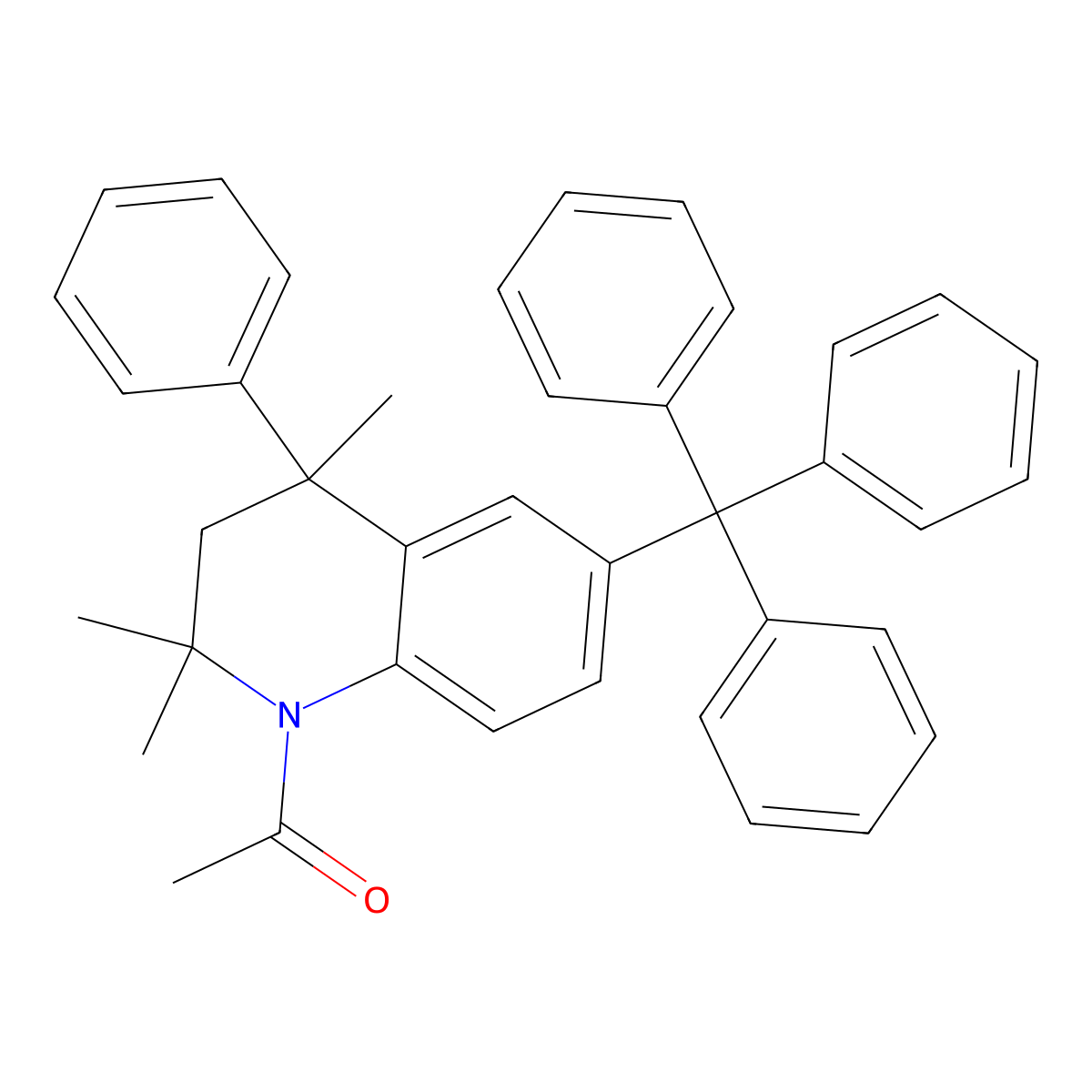 1-(2,2,4-trimethyl-4-phenyl-6-trityl-3H-quinolin-1-yl)ethanone molecular structure, CAS 299949-83-0