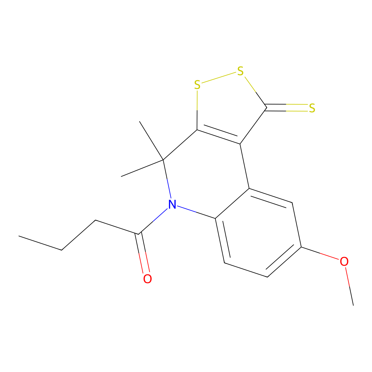 5-Butyryl-8-methoxy-4,4-dimethyl-4,5-dihydro-1H-[1,2]dithiolo[3,4-C]quinoline-1-thione molecular structure, CAS 299949-92-1