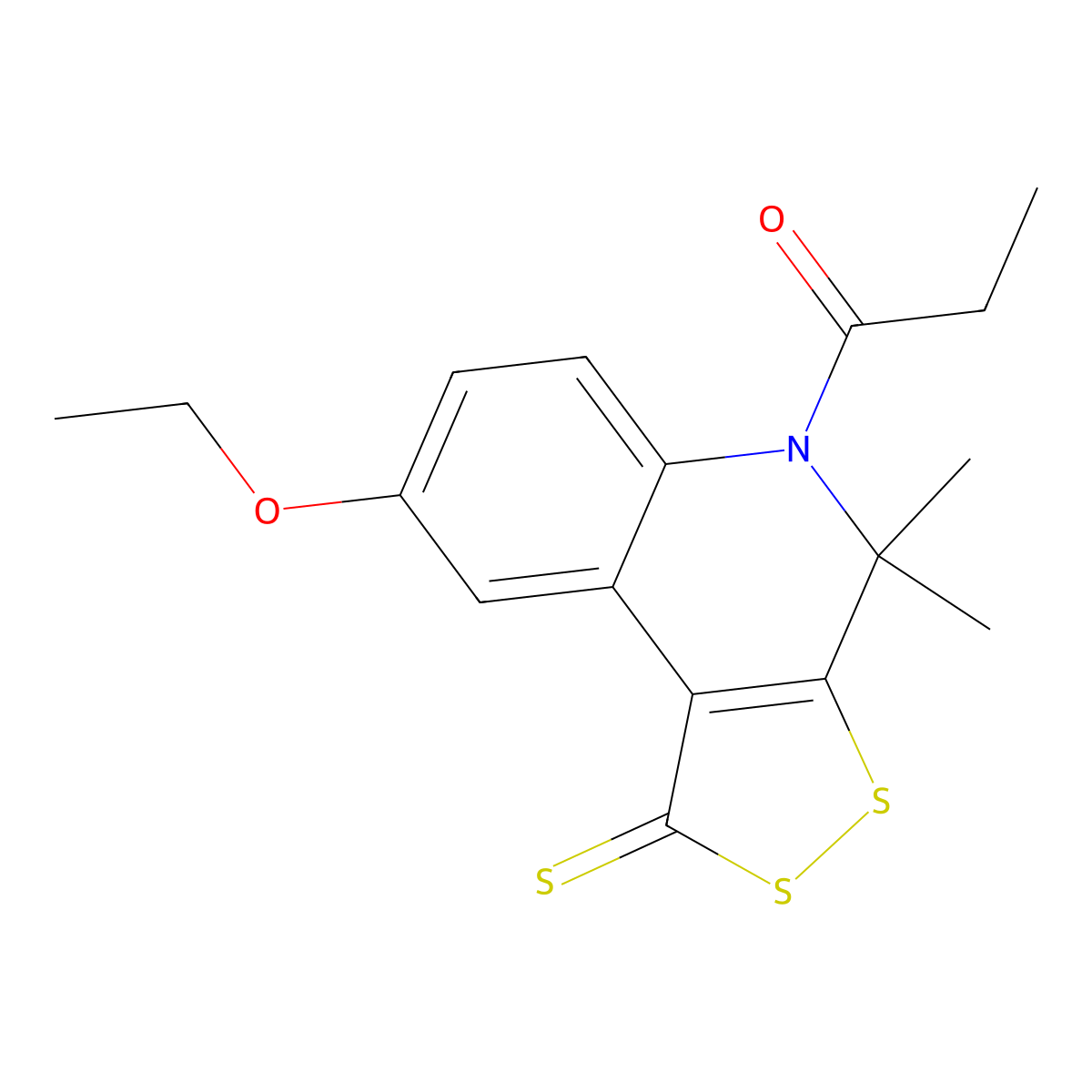 1-(8-ethoxy-4,4-dimethyl-1-thioxo-1,4-dihydro-5H-[1,2]dithiolo[3,4-c]quinolin-5-yl)propan-1-one molecular structure, CAS 299949-93-2