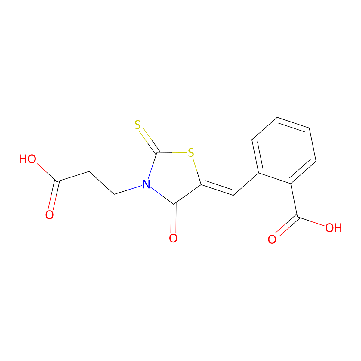 5-[(2-Carboxyphenyl)methylene]-4-oxo-2-thioxo-3-thiazolidinepropanoic acid molecular structure, CAS 299950-18-8