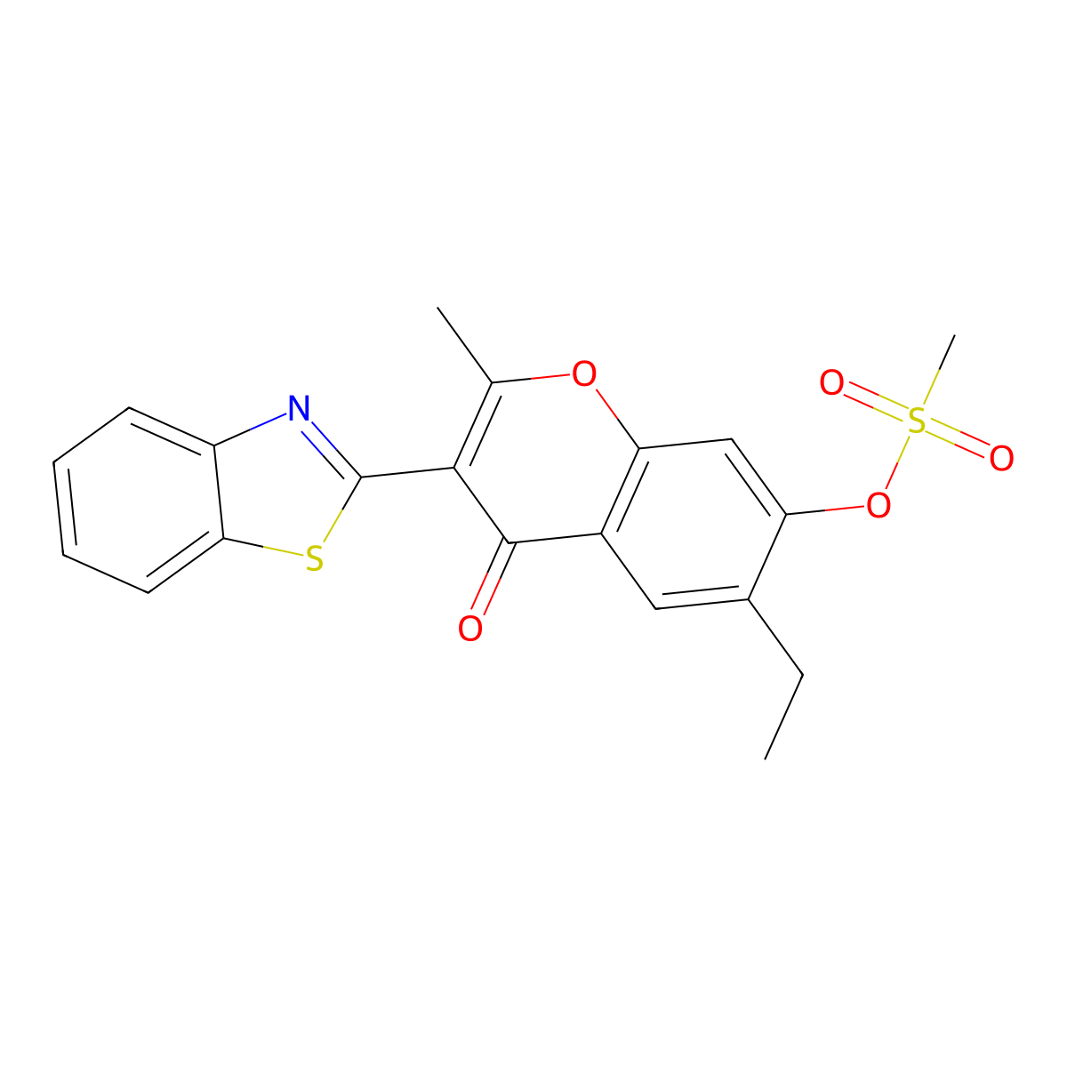 3-(benzo[d]thiazol-2-yl)-6-ethyl-2-methyl-4-oxo-4H-chromen-7-yl methanesulfonate molecular structure, CAS 299950-47-3