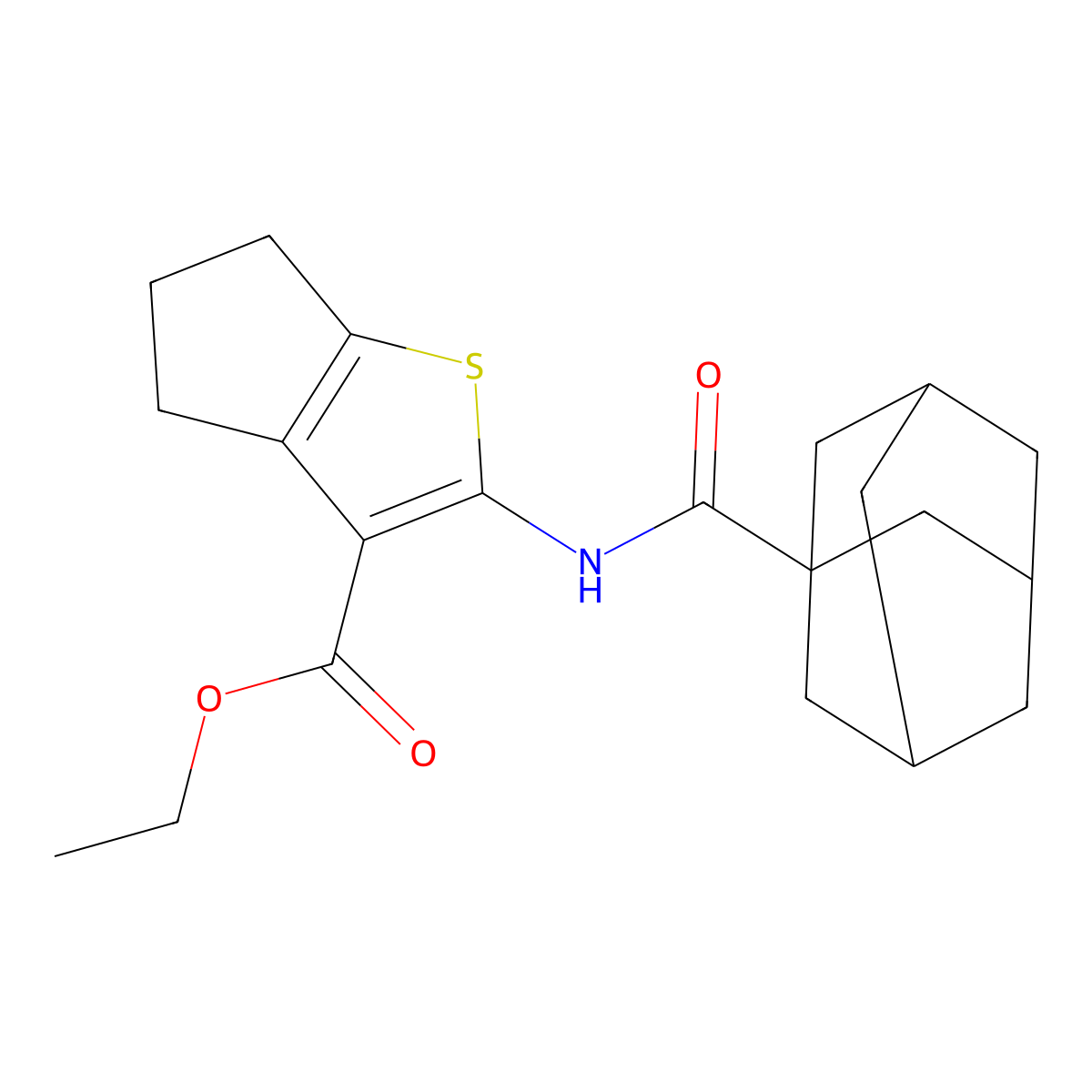 ethyl 2-((3r,5r,7r)-adamantane-1-carboxamido)-5,6-dihydro-4H-cyclopenta[b]thiophene-3-carboxylate molecular structure, CAS 299950-96-2