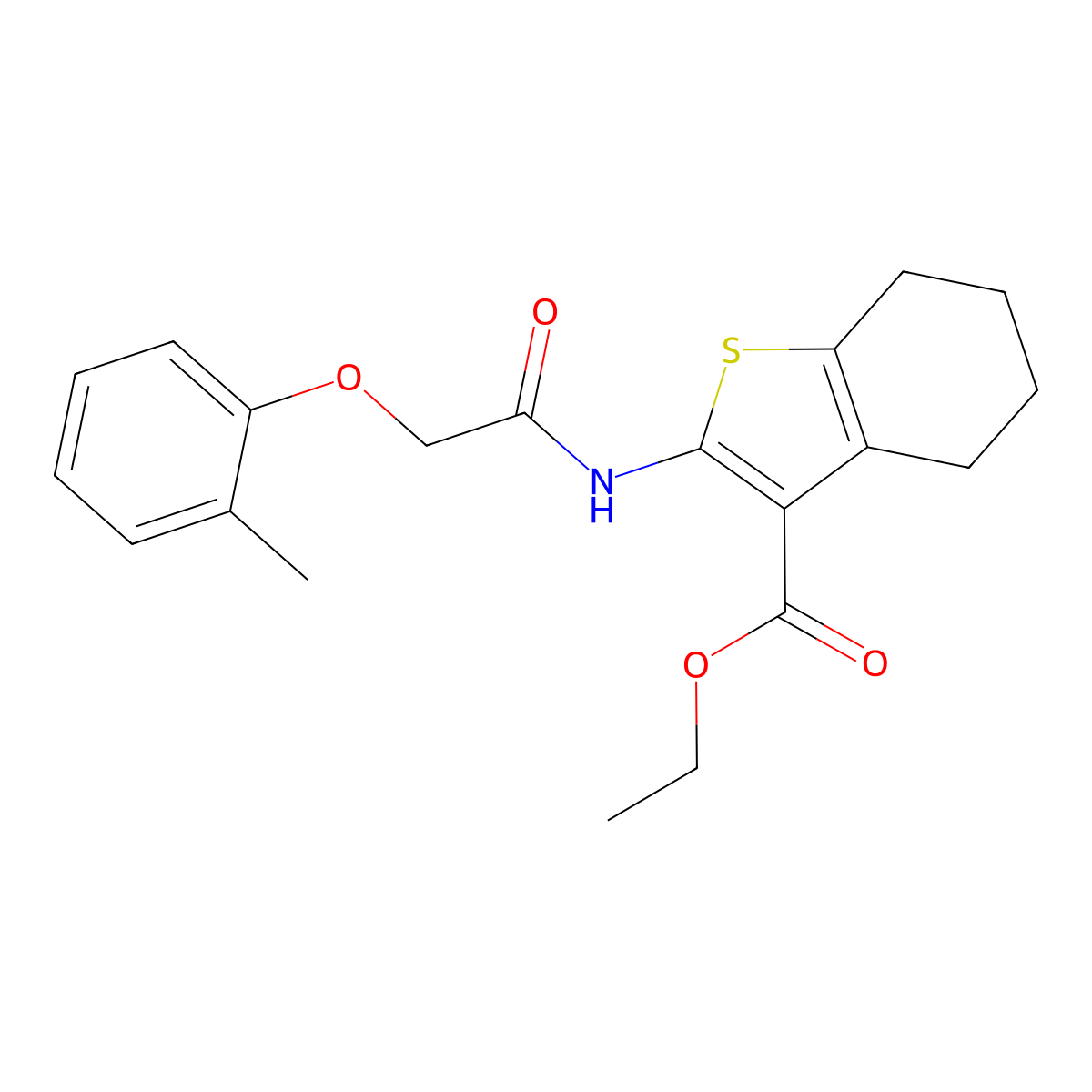 ET 2-(((2-ME-Phenoxy)AC)amino)-4,5,6,7-tetrahydro-1-benzothiophene-3-carboxylate molecular structure, CAS 299950-97-3