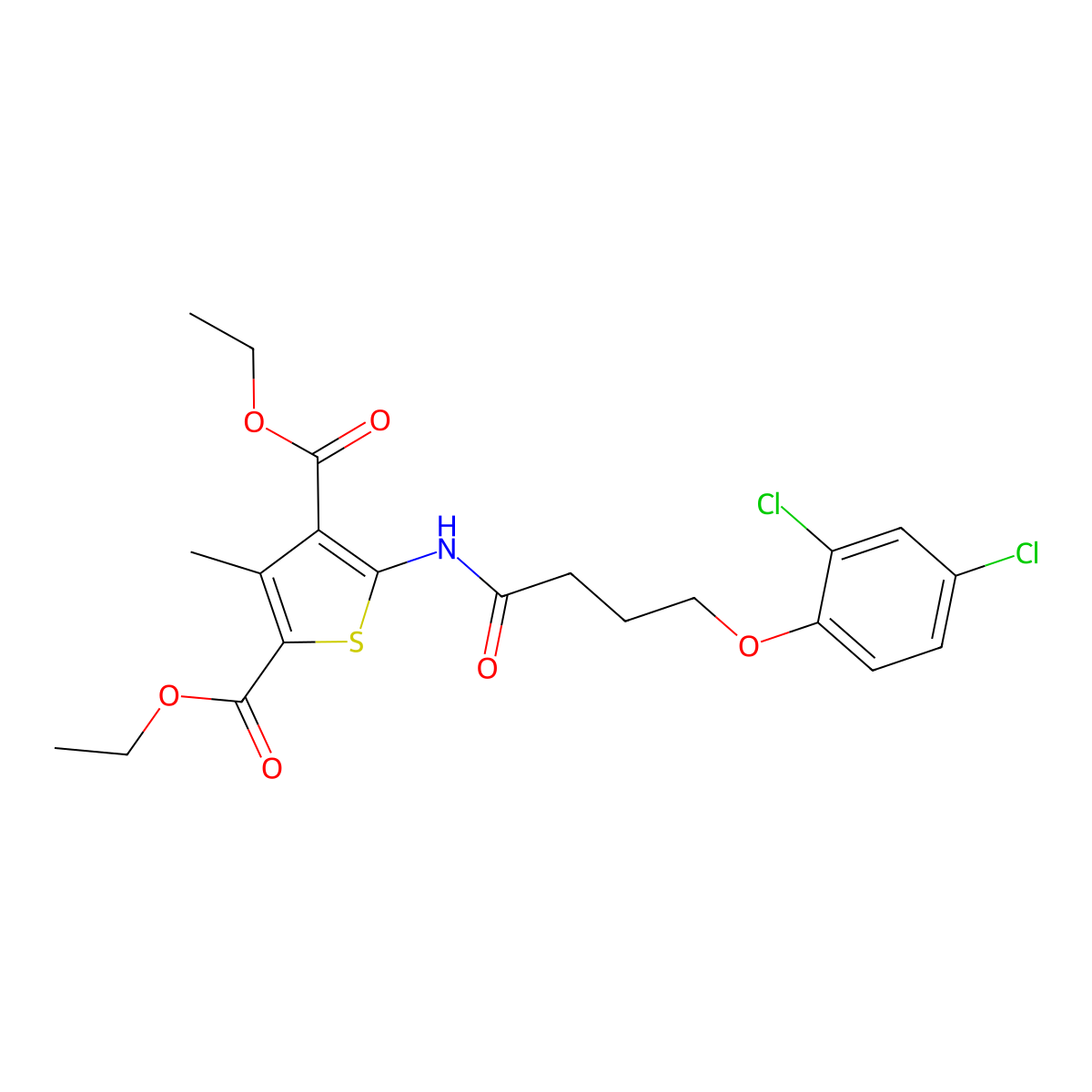 Diethyl 5-{[4-(2,4-dichlorophenoxy)butanoyl]amino}-3-methylthiophene-2,4-dicarboxylate molecular structure, CAS 299950-99-5