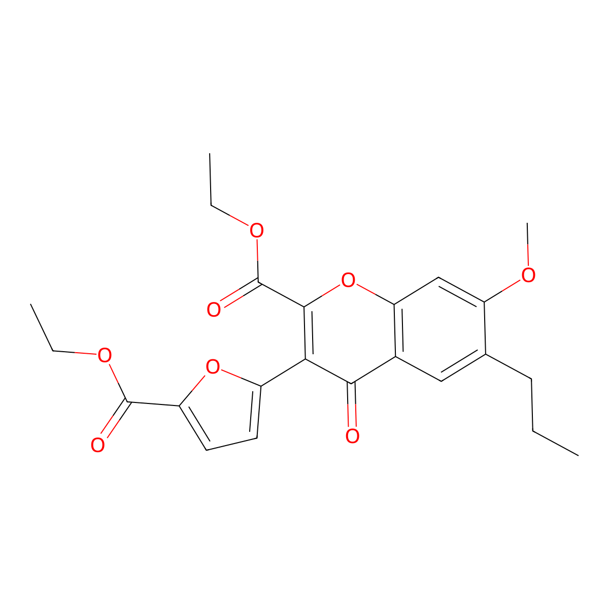 ethyl 3-[5-(ethoxycarbonyl)furan-2-yl]-7-methoxy-4-oxo-6-propyl-4H-chromene-2-carboxylate molecular structure, CAS 299951-47-6