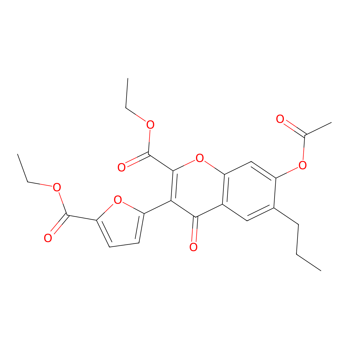 ethyl 7-acetoxy-3-(5-(ethoxycarbonyl)furan-2-yl)-4-oxo-6-propyl-4H-chromene-2-carboxylate molecular structure, CAS 299951-58-9