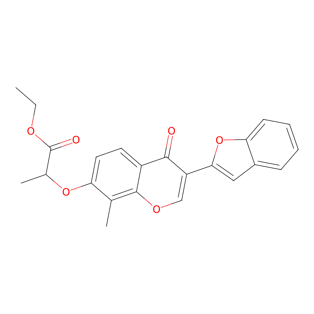 ethyl 2-((3-(benzofuran-2-yl)-8-methyl-4-oxo-4H-chromen-7-yl)oxy)propanoate molecular structure, CAS 299951-65-8