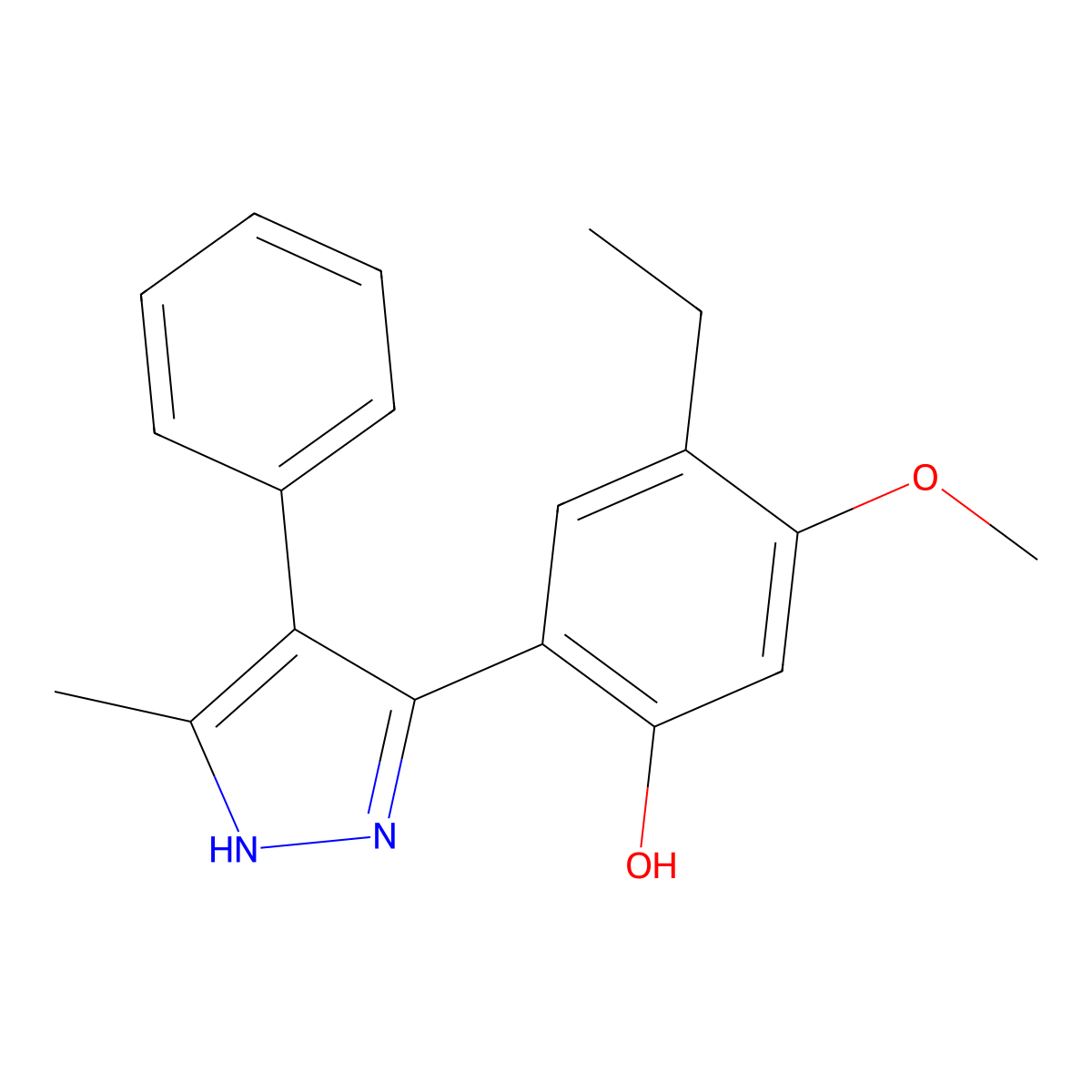 4-Ethyl-5-methoxy-2-(5-methyl-4-phenyl-1H-pyrazol-3-YL)phenol molecular structure, CAS 299951-90-9
