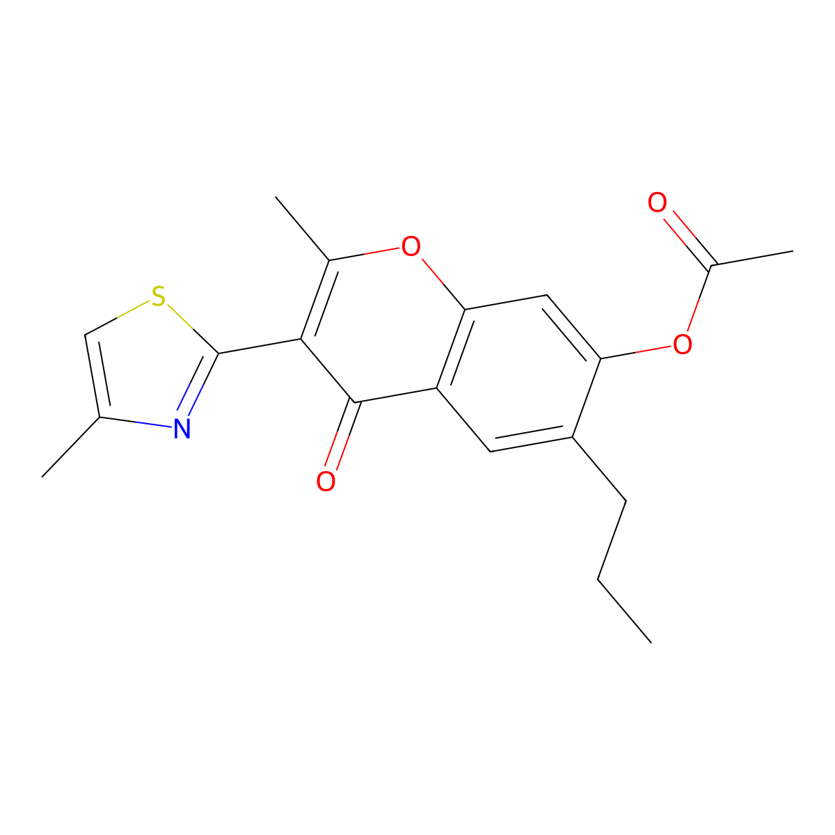 2-methyl-3-(4-methylthiazol-2-yl)-4-oxo-6-propyl-4H-chromen-7-yl acetate molecular structure, CAS 299952-22-0