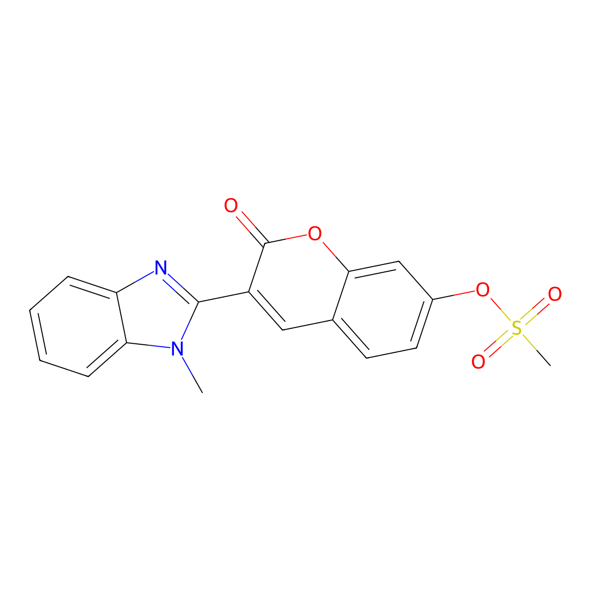 3-(1-methyl-1H-benzo[d]imidazol-2-yl)-2-oxo-2H-chromen-7-yl methanesulfonate molecular structure, CAS 299953-18-7