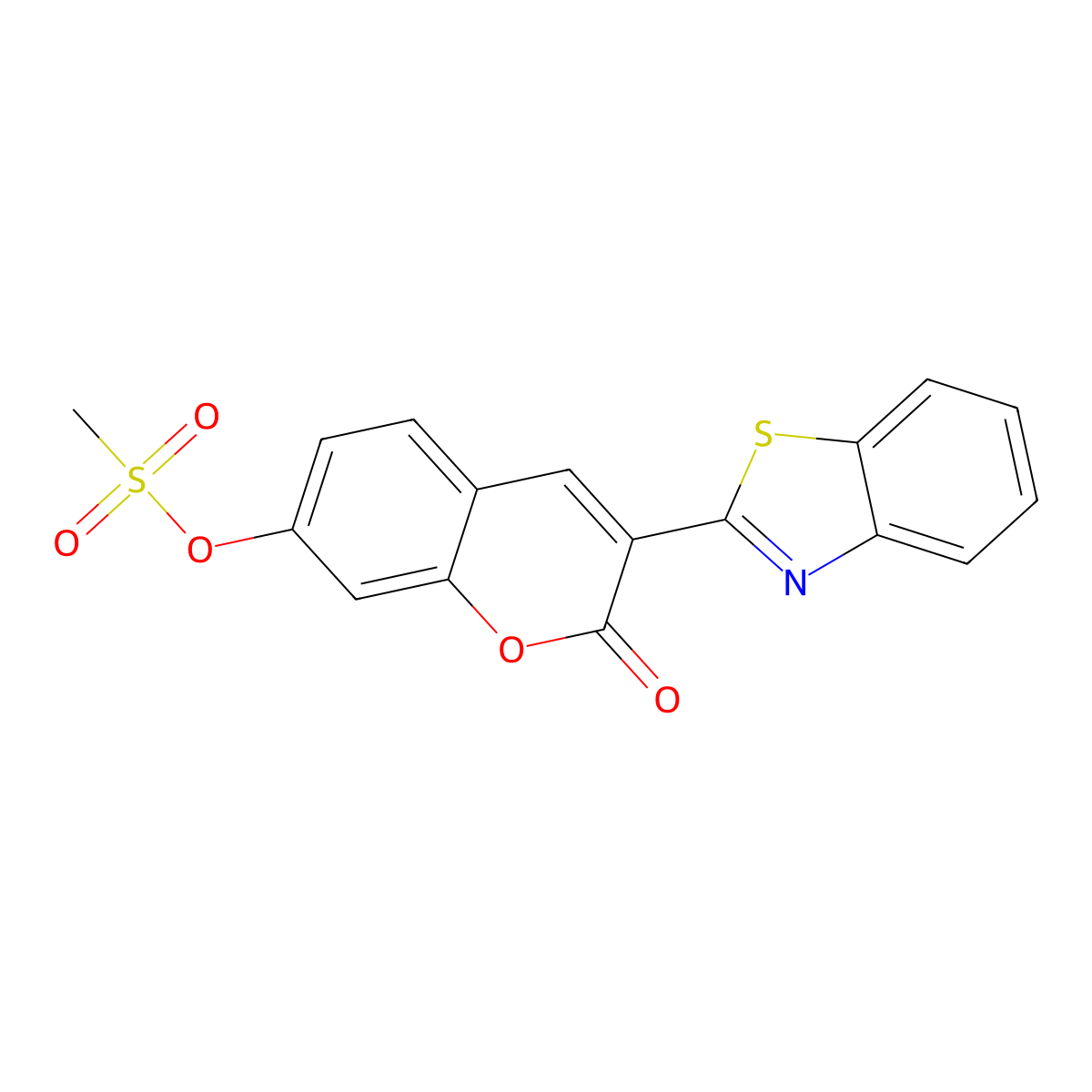 3-(benzo[d]thiazol-2-yl)-2-oxo-2H-chromen-7-yl methanesulfonate molecular structure, CAS 299953-19-8