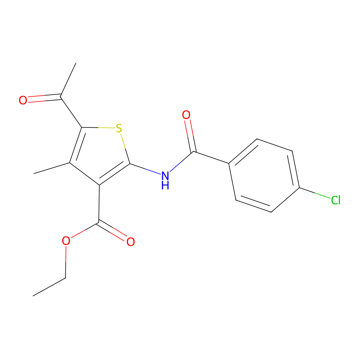 Ethyl 5-acetyl-2-[(4-chlorobenzoyl)amino]-4-methylthiophene-3-carboxylate molecular structure, CAS 299953-26-7