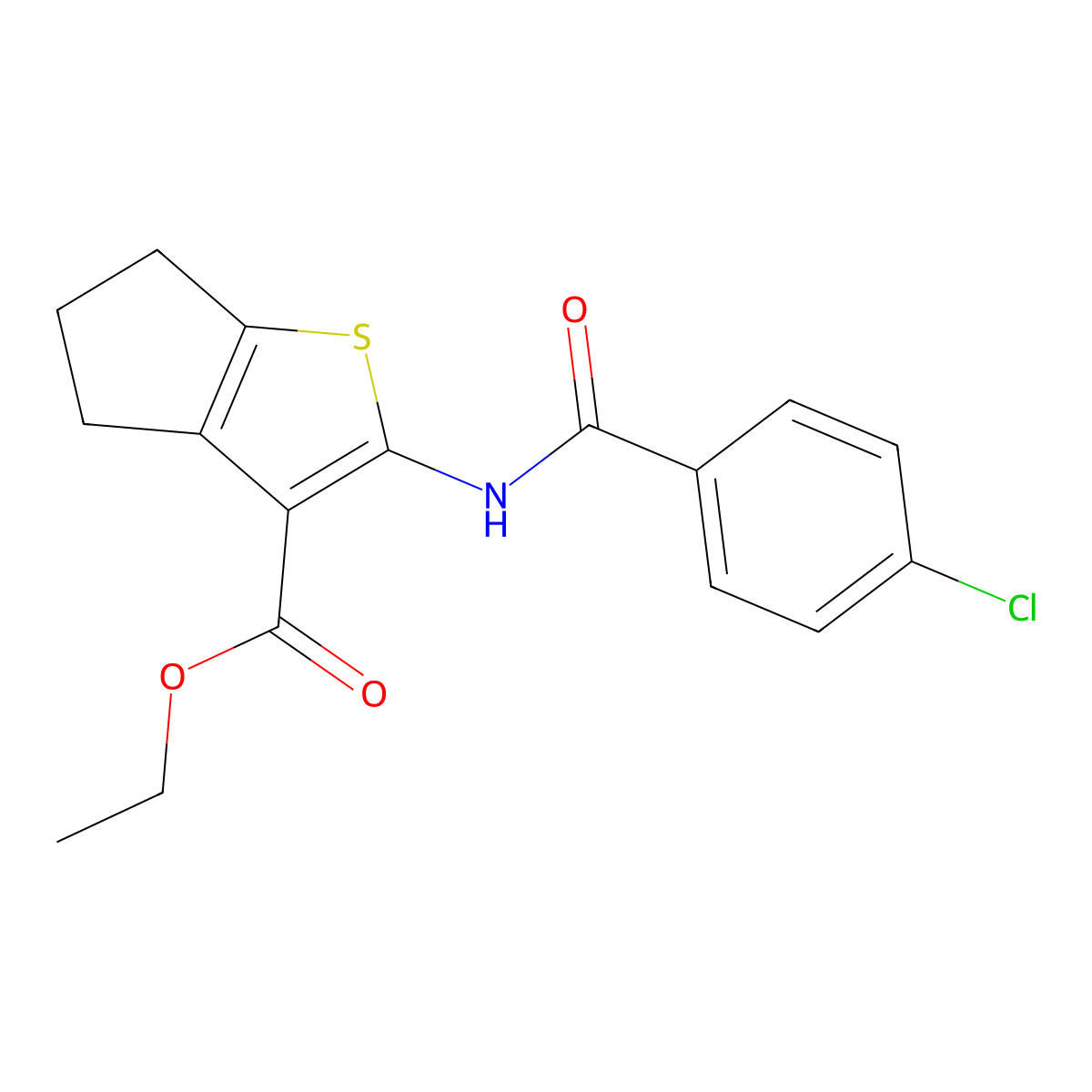 ethyl 2-[(4-chlorobenzoyl)amino]-5,6-dihydro-4H-cyclopenta[b]thiophene-3-carboxylate molecular structure, CAS 299953-35-8