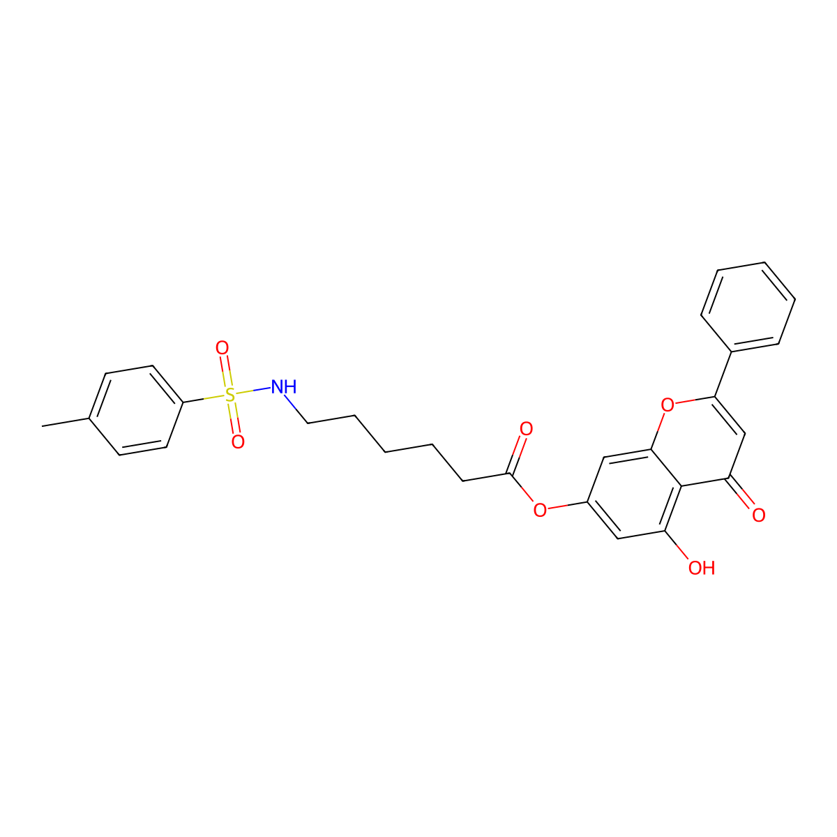 5-hydroxy-4-oxo-2-phenyl-4H-chromen-7-yl 6-{[(4-methylphenyl)sulfonyl]amino}hexanoate molecular structure, CAS 299953-40-5