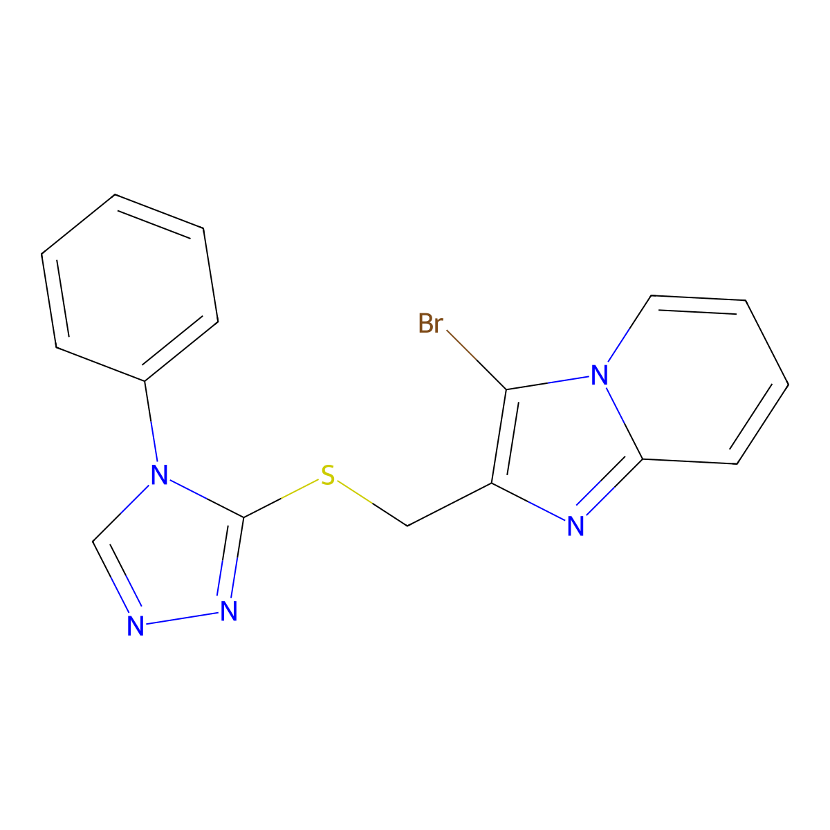 3-bromo-2-(((4-phenyl-4H-1,2,4-triazol-3-yl)thio)methyl)imidazo[1,2-a]pyridine molecular structure, CAS 299955-42-3