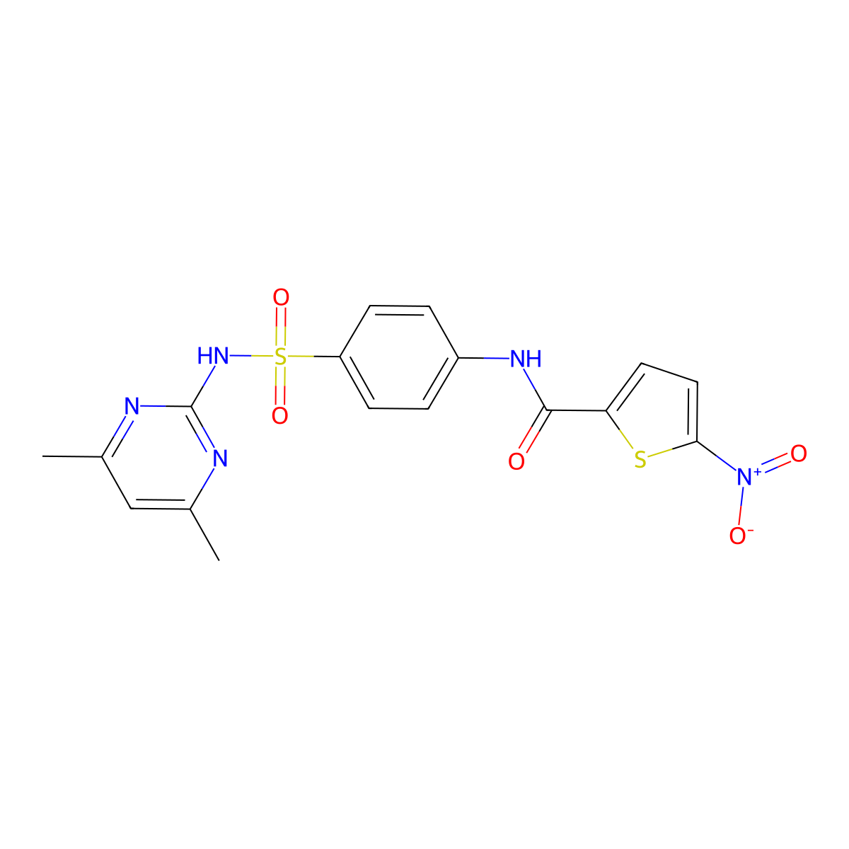 N-(4-(N-(4,6-dimethylpyrimidin-2-yl)sulfamoyl)phenyl)-5-nitrothiophene-2-carboxamide molecular structure, CAS 299955-88-7