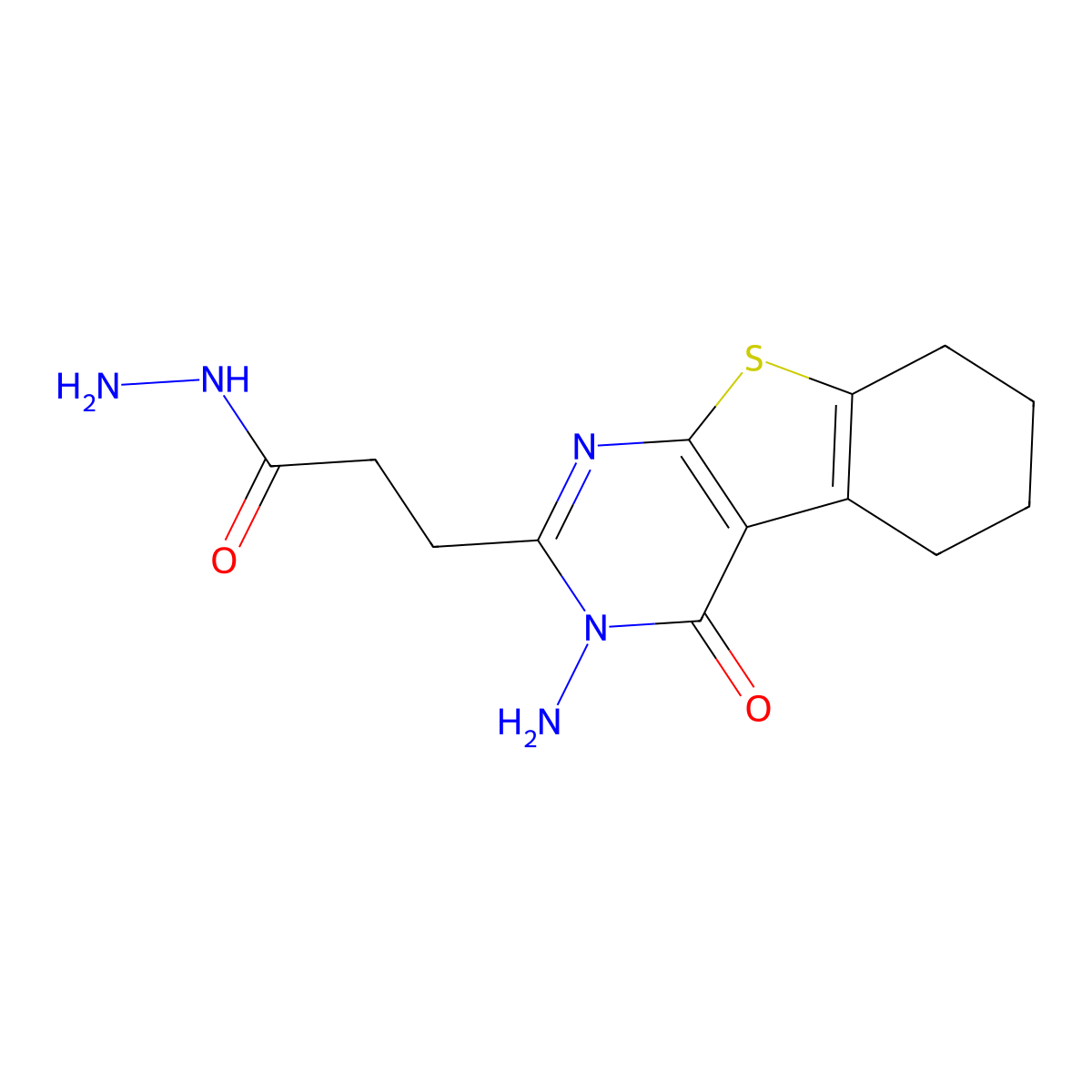 3-(3-Amino-4-oxo-3,4,5,6,7,8-hexahydro[1]benzothieno[2,3-d]pyrimidin-2-yl)propanehydrazide molecular structure, CAS 299962-34-8